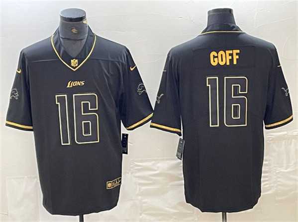 Mens Detroit Lions #16 Jared Goff Black Gold Edition Jersey